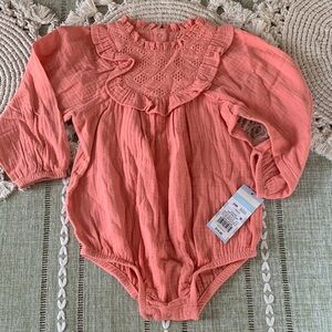 Cat & Jack 24M Coral Bodysuit with Lace Detail